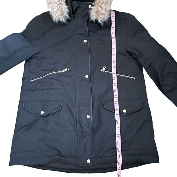 Zara ~ trf outerwear ~ Women’s Black Puffer Jacket ~ Fur Trimmed Hood ~ size Sm - Picture 16 of 16